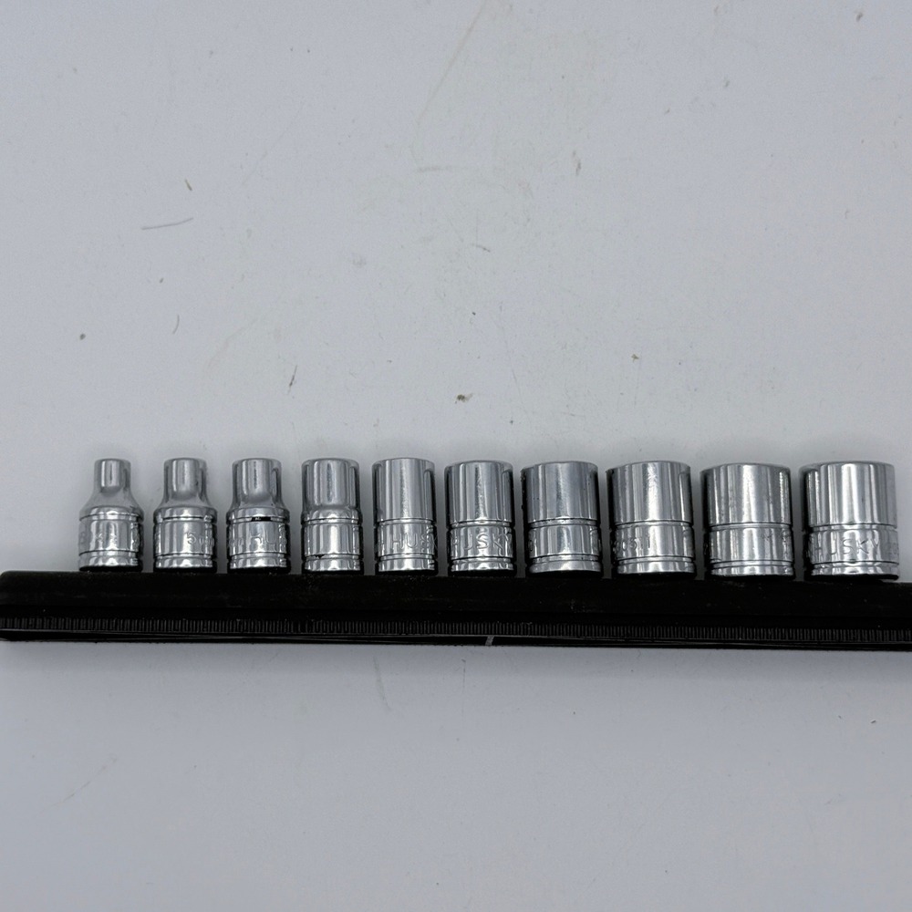 Husky Socket Set 1/4 Drive Silver 10pc Metric 4mm-13mm 6-Point‎ Shallow Rail